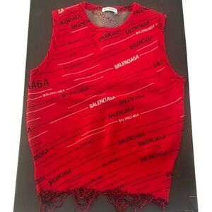 Balenciaga Logo Knit Tank with Black & White Accents